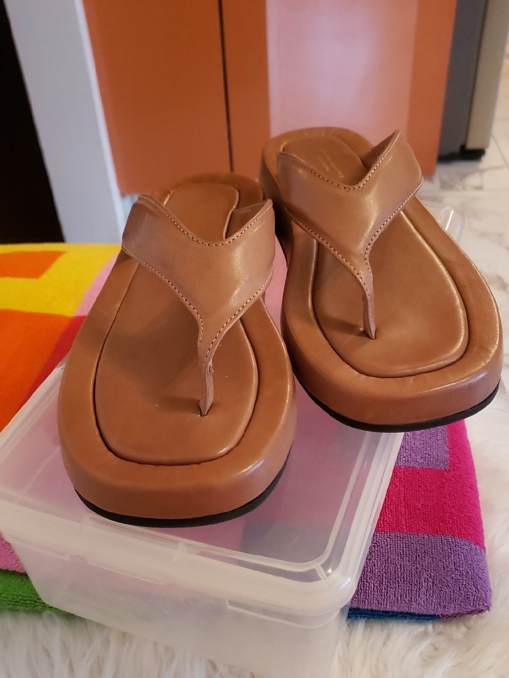 Officine Creative Tan Leather Platform Sandals